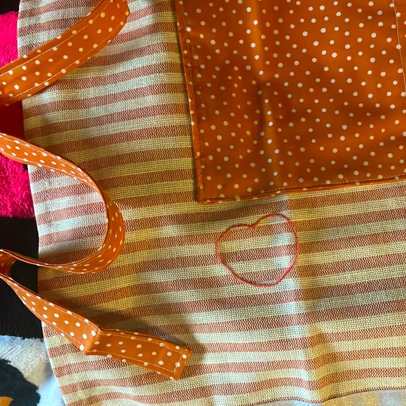 Handmade orange/pink polka dot Apron - Picture 8 of 10